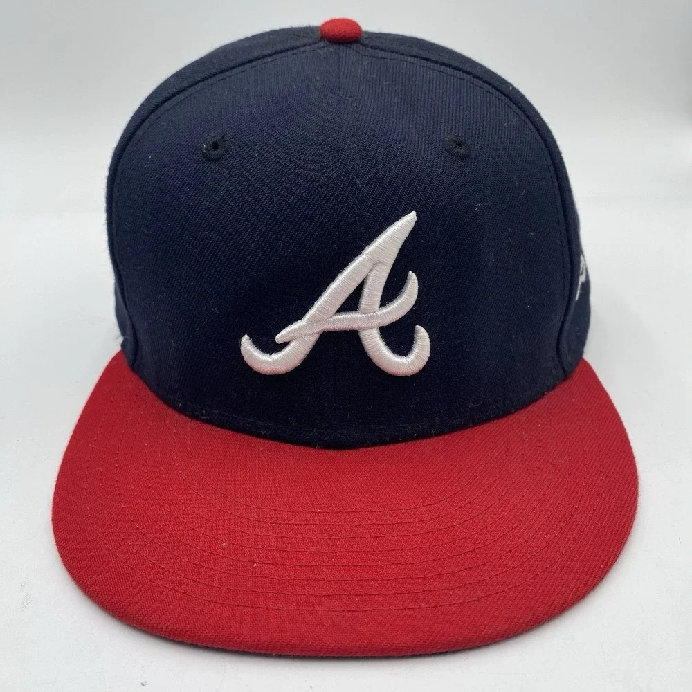 Atlanta Braves All Home Fitted New Era 59Fifty Hat Red Blue MLB Size 7 3/4 VGC - Picture 2 of 8